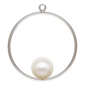 25mm Round Drop w / 8mm White Crystal Simulated Pearl