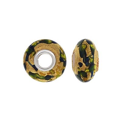 14x7mm Gold / Green / Blue Glass Bead 4.7mm Hole