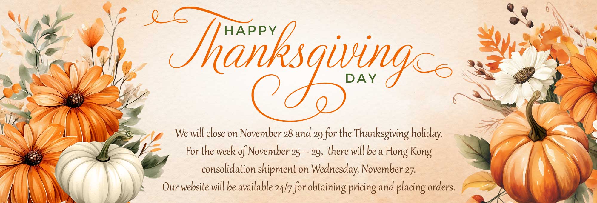 Thanksgiving Holiday Closing Notice